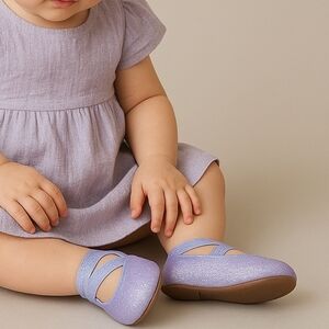 NEW A Bear Co Toddler Size 3‎ Lilac Smooth Glitter Ballerina Flats Purple
